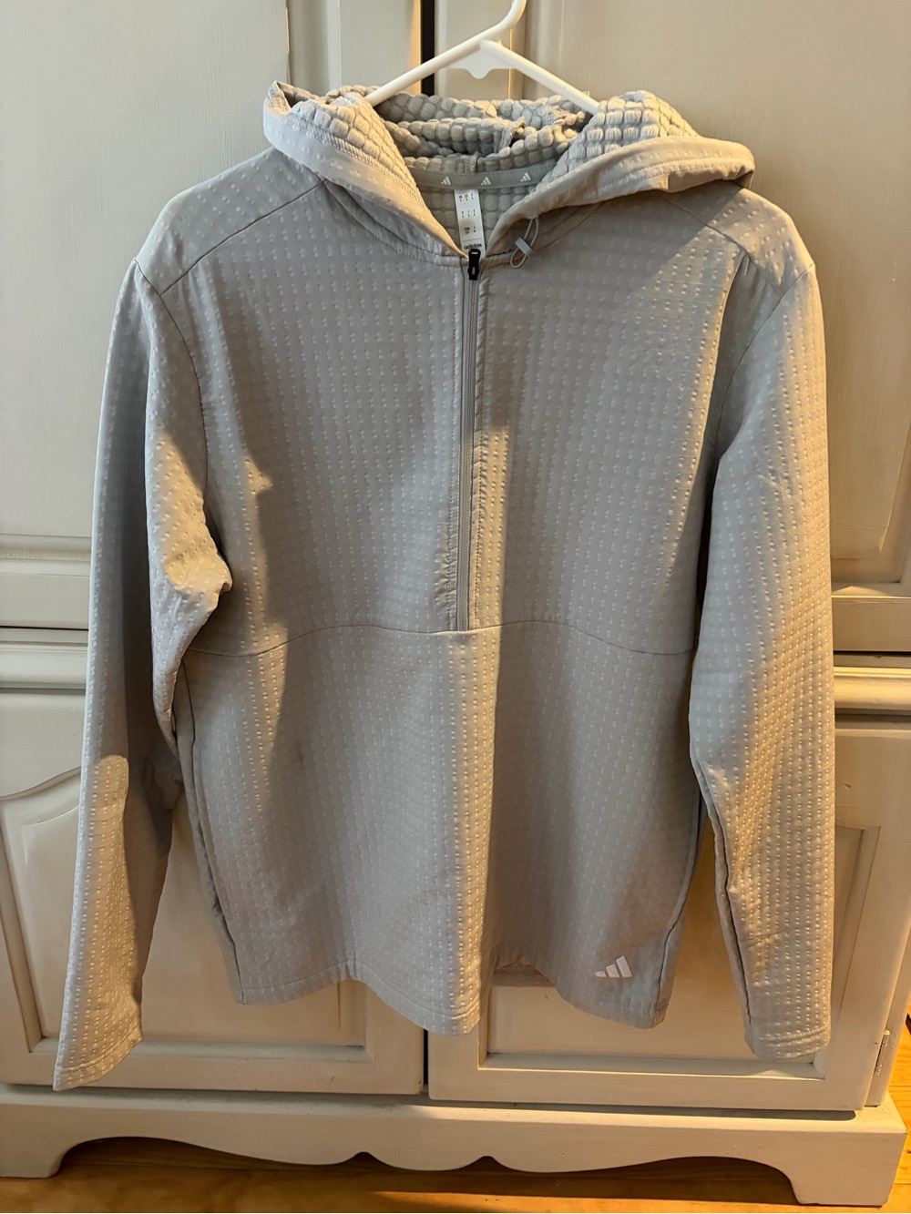 adidas Light Gray Quilted Half-Zip Hooded Jacket